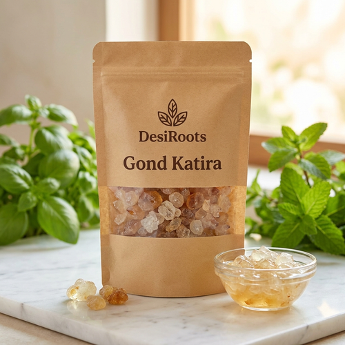 DesiRoots Gond Katira edible tragacanth gum crystals in a kraft pouch, 200 g