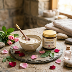 Multani Mitti clay mixed with rose water into a smooth face mask paste